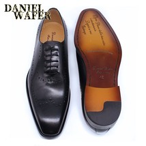 Rd brogue genuine leather shoes black brown classic style wing tip lace up formal shoes thumb200