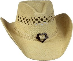 VAMUSS Women Boho Hip Cowboy Hat Heart Concho, Natural Straw, Shapeable Brim - £19.87 GBP
