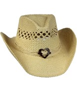 VAMUSS Women Boho Hip Cowboy Hat Heart Concho, Natural Straw, Shapeable ... - £19.78 GBP