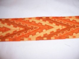 Vintage Embroidered Cotton Border Flame Stitch Design Orange Copper Peach 6yd - £20.38 GBP