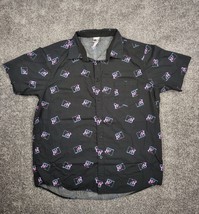 MTV Shirt Men XXL Black Blue Pink Logo Button Up All Over Print Camp Cot... - £14.38 GBP