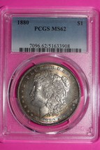 Rainbow Toned 1880 P MS 62 Liberty Morgan Silver Dollar PCGS Certified Slab 766 - $229.99