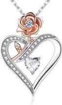 Mothers Day Gifts for Mom Sterling Silver Heart Rose Necklaces for Women Birthda - £69.41 GBP