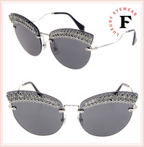 Miu Miu Scenique MU58TS Crystal Silver Black Oversized Rimless Sunglasses 58T - £199.44 GBP