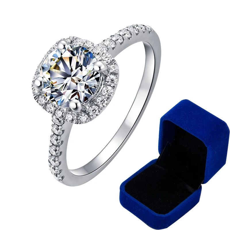 100% Lab Moissanite Engagement Ring 1-3 Carat Round Brilliant Diamond Square Hal - £72.71 GBP