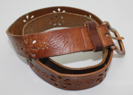 Aeropostale Brown Large 33&quot;- 37&quot; Leather Belt Lazer Floral Cutout Well L... - $12.99