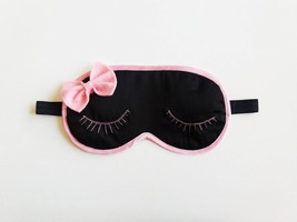 Eyelash sleep mask- Black and Pink PJ mask - Pink Bow cute eye mask - Black Sati - £15.94 GBP