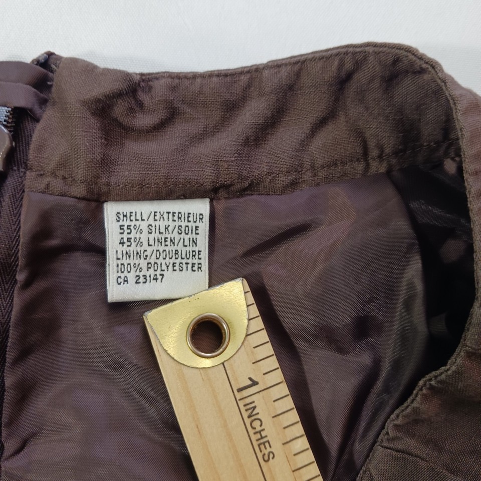 Talbots Skirt Women's Size 8 Brown Linen Silk Blend Back Zip Lined & Slit Item image 4