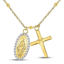 Sterling Silver Womens Round Diamond Rosary Cross Necklace 1/10 Cttw - £139.25 GBP