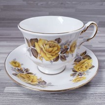 Queen Anne Yellow Rose Pattern E672/C675 Tea Cup &amp; Saucer Set White Yell... - £21.51 GBP