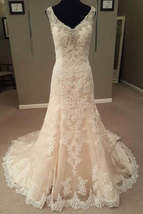 Mermaid Long Champagne Bridal Dress with Lace,Dream Wedding Gown - £177.00 GBP