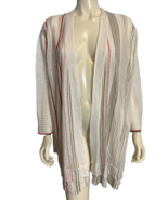 NWT Nic+Zoe White, Gray, Red Striped 3/4 Sleeve Open Cardigan Size 2X - €48,91 EUR