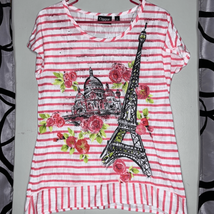 Onque Casuals Striped Paris Themed Short Sleeve Shirt - £9.22 GBP