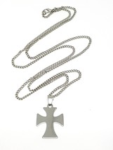 Cross Pendant Necklace 25&quot; Long Chain Ideal Over Jumper Accessory &amp; Velvet Bag - $17.05