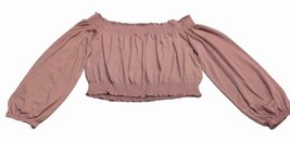 Divided by H&amp;M Size Large Crop Top Pink Long Sleeve Off Shoulder Peasant... - $9.79