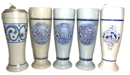 5 Bavarian 3D-relief-style CERAMIC Weizen Beer Glasses - £30.50 GBP