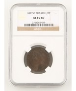 1877 Great Britain 1/2 Penny Bronze Coin XF-45 BN NGC Victoria Half Cent... - $282.92 CAD