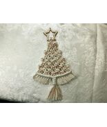 Ornament Macrame Christmas Holiday Tree Cream With Gold Glitter and Wood... - $14.03 CAD