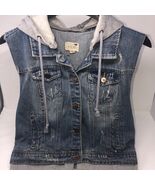 LA Hearts Women’s Sleeveless Vest Blue Denim Button Up Hooded Size Large - $28.24 CAD