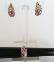 Vtg 925 sterling silver pink &amp; white rhinestone daisies ring &amp; earrings set - £31.45 GBP