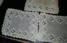 3 Vintage Handmade Matching Rectangular Crochet Doilies - £22.02 GBP