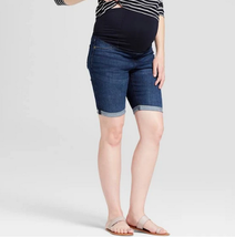 new Isabel MATERNITY Bermuda Denim Jean Shorts sz 4 Crossover Panel Pant... - $293.39 MXN