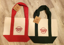 Trader Joe&#39;s Canvas Mini Tote Bag Full Set Of 2 - Red &amp; Green w/ Tags - £23.58 GBP