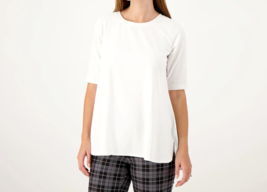 Attitudes by Renee Washed Cotton Crew Neck Top- White, XS - £17.05 GBP