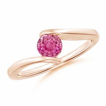 ANGARA Bar-Set Solitaire Round Pink Sapphire Bypass Ring for Women in 14K Gold - £668.38 GBP