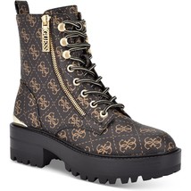 GUESS Women Ferina Lug Sole Combat Boots Size US 5.5M Medium Brown GG Logo Print - £46.11 GBP