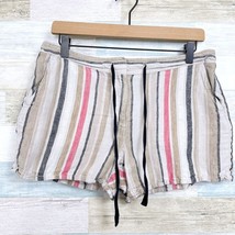 LOFT Linen Striped Shorts Beige Mid Rise Drawstring Pockets Casual Womens 6 - £15.65 GBP