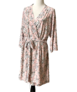 Rene Rofe Sleepwear Pink Gray Floral Robe Ties Lightweight Sz 1X Belt - $17.88