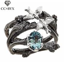 CC Rings For Women Cubic Zirconia Vintage Branch Black Gold Color Jewelry Fashio - £6.79 GBP