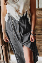 Dark Grey Fully Buttoned Long Denim Skirt - $503.16 MXN