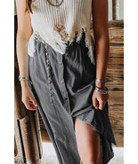 Dark Grey Fully Buttoned Long Denim Skirt - $503.16 MXN