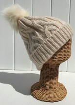 Cream Beanie Winter Ski Hat Knitted With Pom Pom &amp; Plush Lining #C For Gift - £19.12 GBP