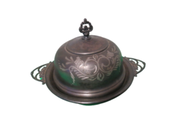 Antique Silver Plated Covered Dome Butter Dish With Glass Inside Van Ber... - $49.45