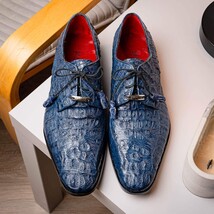 Apricena Genuine Caiman Crocodile Dress Derby's Shoes Navy image 11