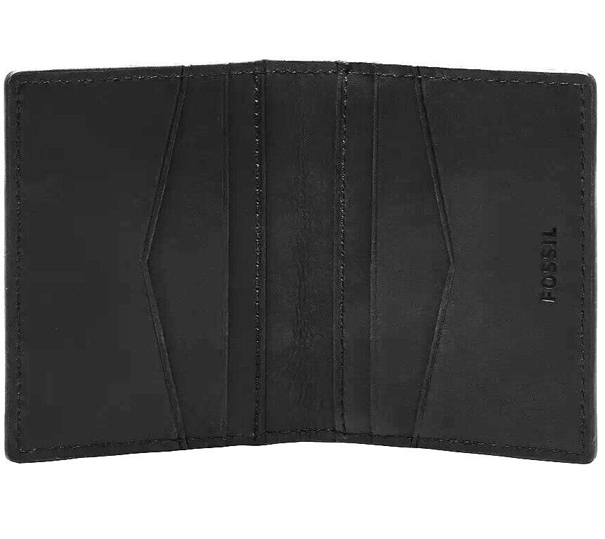 NIB Fossil Everett Card Case Billfold Black Leather ML4399001 $50 MSRP Gift Box