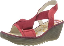 Fly London Yait 366Fly Cupido RED Leather Wedge Sandals US 6.5-7 EU 37 - $59.99