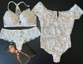 Victoria&#39;s Secret 32C Set de Protección + XS Osito Blanco Floral Encaje Beis - £116.87 GBP