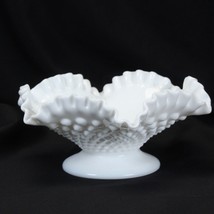 Fenton White Milk Glass English Hobnail Ruffled Candy Bowl 8-1/8&quot; Wide  ... - $19.59