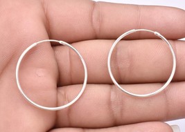 Solid Silver 925 Silver Women Hoop Earrings Handcrafted Round Shape Casual Wear - £30.73 GBP
