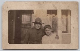 RPPC WW1 Doughbough Soldier with Sad Faced Girl Postcard J30 - $4.95