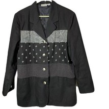 Newport News Womens Blazer Sz 12 Black With Patterns Linen Blend Vintage 90’s - £33.53 GBP