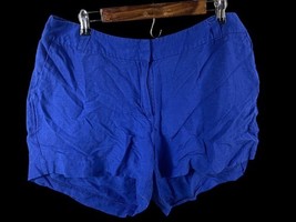 Lane Bryant 18 Shorts Linen Blend Blue Pull On Elastic Waist Pockets Womens - $27.61