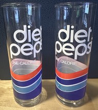 2 Vintage 1980’s Diet Pepsi One Calorie Tall Skinny Drinking Glasses - Soda Pop - $14.85