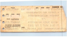 Yes Ticket Stub Peut 1 1984 Pittsburgh Pennsylvanie - £26.87 GBP