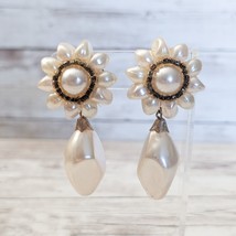 Vintage Clip On Earrings Cream Statement Extra Large Dangle Earrings - £11.98 GBP