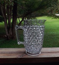 Vintage Hobnail Pitcher Full Size 7 3/4&quot; Crimped Rim Clear Glass Clear - £19.65 GBP